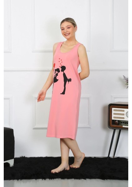 Kadın Kalın Askılı Penye Uzun Pembe Gecelik fırsatları