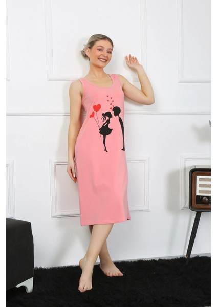 Kadın Kalın Askılı Penye Uzun Pembe Gecelik indirimleri