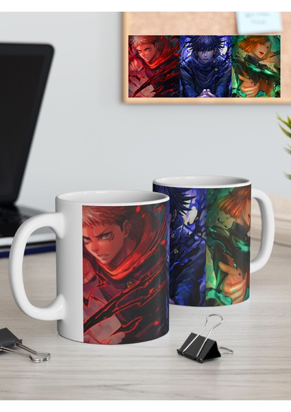 Jujutsu Kaisen "itadori, Megumi ve Nobara" Baskılı Canlı Renkli Porselen Kupa Bardak