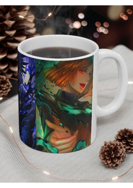 Jujutsu Kaisen "itadori, Megumi ve Nobara" Baskılı Canlı Renkli Porselen Kupa Bardak modelleri