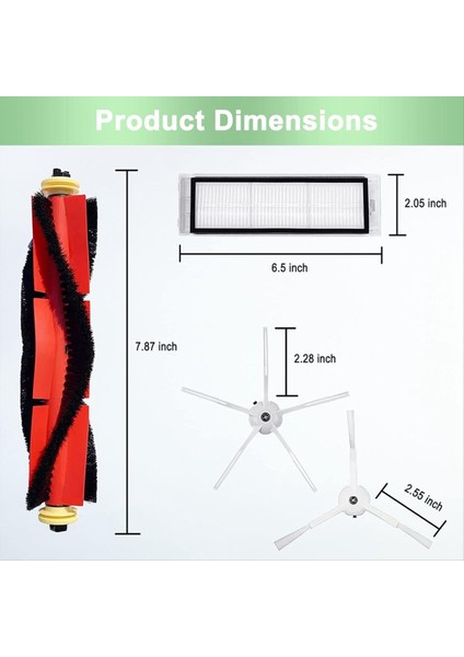 Xiaomi Roborock S6 Pure S6 E4 S4 Max S6 Maxv S5 S5 Max S4 E2 E3 E5 E20 E25 E35 S50 S65 Fırça Filtreleri (Yurt Dışından) modelleri