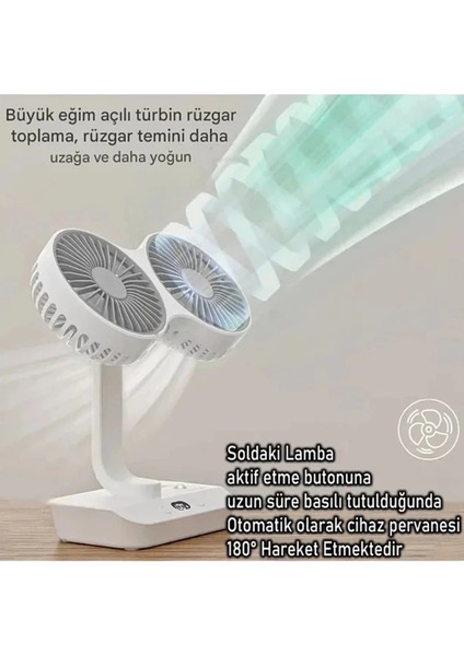 Masaüstü Dijital Ekranlı Çift Fanlı LED Işıklı Soğutucu Fan Ev Ofis Şarjlı Vantilatör