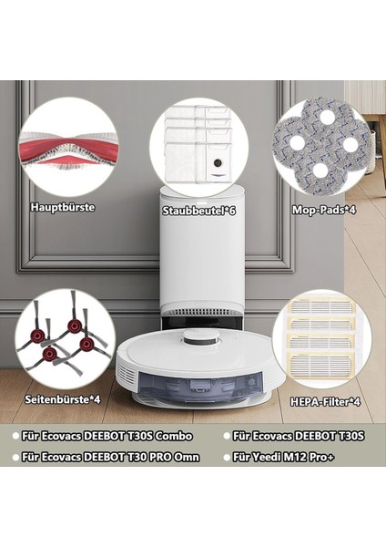 ECOVACS DEEBOT T30 OMNI/T30 Pro Omni Robot Vakum Temizleyici Ana Yan Fırça Hepa Filtre Mop Bez Tuzları Parçalar (Yurt Dışından) modelleri