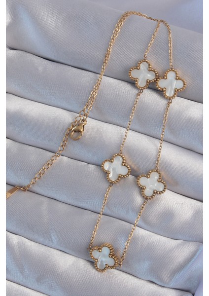 316L Çelik Gold Renk Beyaz Sedefli Yonca Kolye - TJ-BKO8996 modelleri