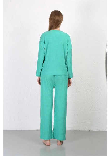 Kadın Bürümcük Kumaş Pijama Takım Yeşil indirimleri