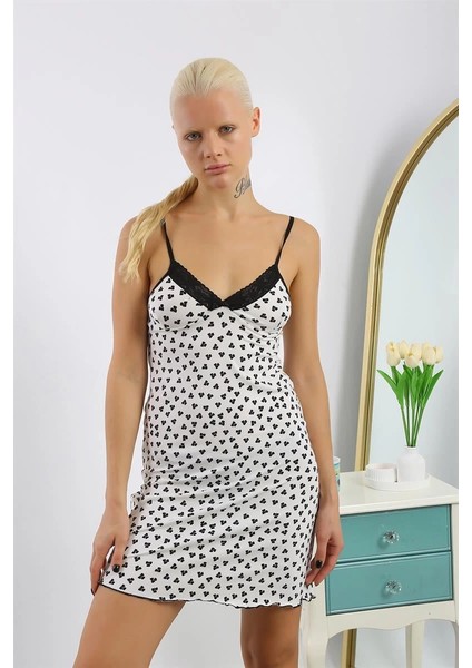 Kadın Penye Desenli Ip Askılı Gecelik fiyatları