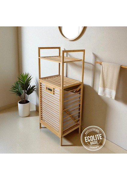Bambu Eco-Lıte Basıc Kirli Sepetli 2 Raflı Banyo Düzenleyici Çamaşır Sepeti DB-0031