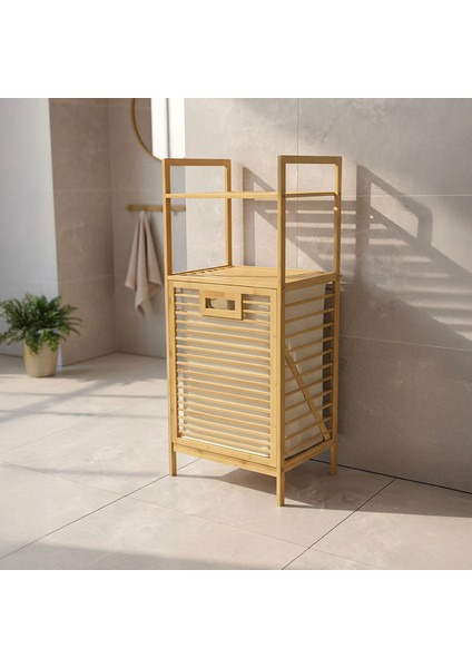 Bambu Eco-Lıte Basıc Kirli Sepetli 2 Raflı Banyo Düzenleyici Çamaşır Sepeti DB-0031 modelleri