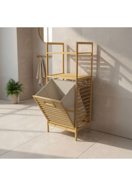 Bambu Eco-Lıte Basıc Kirli Sepetli 2 Raflı Banyo Düzenleyici Çamaşır Sepeti DB-0031 fırsatları