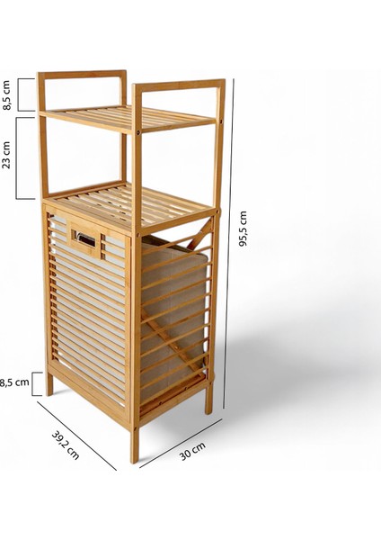 Bambu Eco-Lıte Basıc Kirli Sepetli 2 Raflı Banyo Düzenleyici Çamaşır Sepeti DB-0031