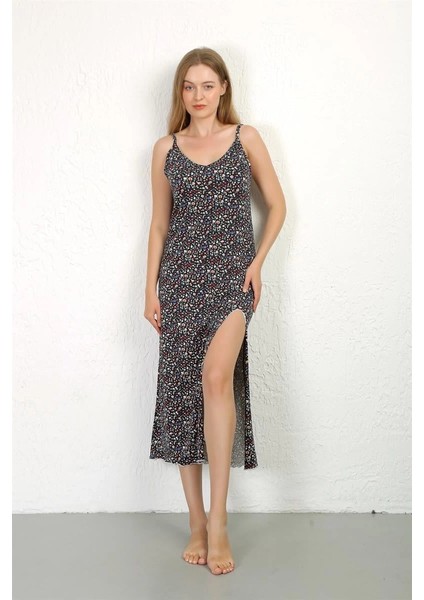 Ip Askılı Uzun Yırtmaçlı Penye Gecelik Lacivert fırsatları