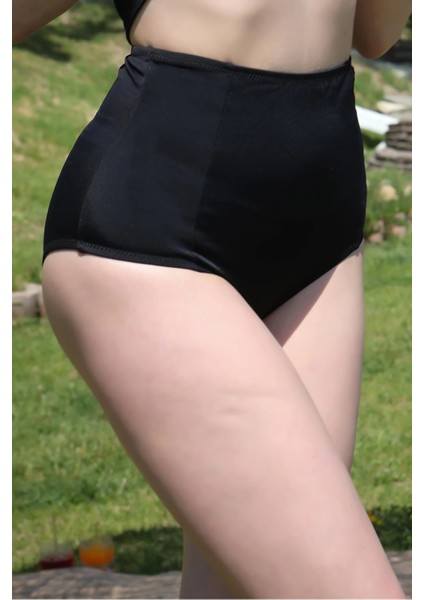 Kadın Yüksek Bel Tek Alt Bikini Siyah