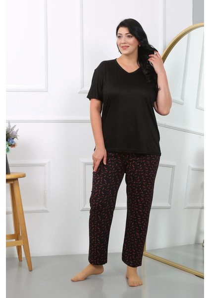 Kadın Büyük Beden Kısa Kol Penye Pijama Takımı Siyah fiyatları