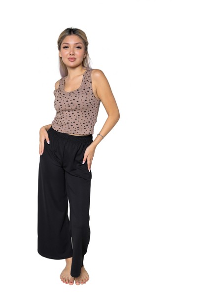 Kadın Kalın Askılı Body Bol Paça Pantolon 2`li Takım Kahve fiyatları