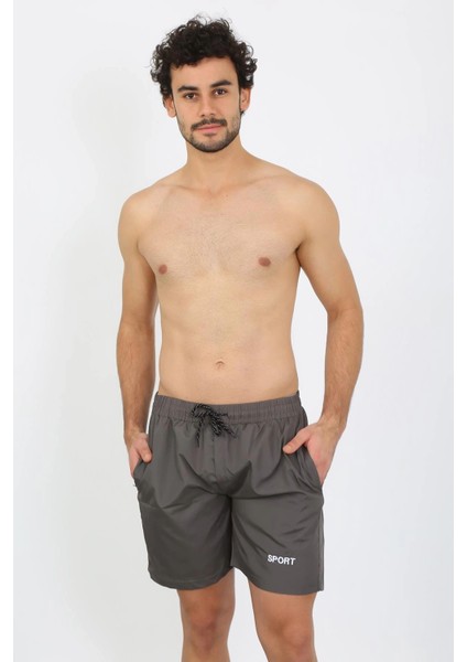 Erkek Fermuar Cepli Deniz Şortu Füme