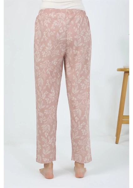 Kadın Penye Çiçek Desenli Tek Alt Pijama Pudra indirimleri