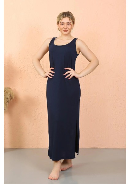 Kadın Kalın Askılı Yırtmaçlı Uzun Lacivert Gecelik fiyatları