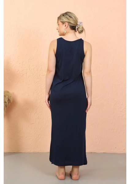 Kadın Kalın Askılı Yırtmaçlı Uzun Lacivert Gecelik fırsatları