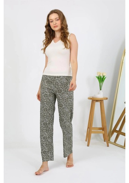 Kadın Penye Desenli Tek Alt Pijama Haki