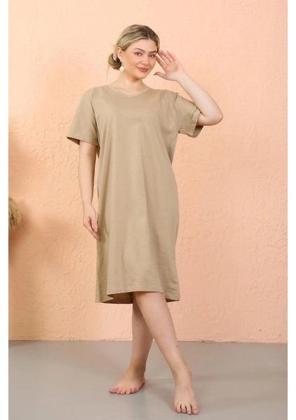 Kadın Kısa Kol Diz Altı Over Size Vizon Ev Elbisesi - Geceliği fiyatları