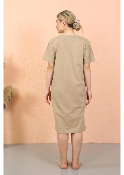 Kadın Kısa Kol Diz Altı Over Size Vizon Ev Elbisesi - Geceliği fırsatları