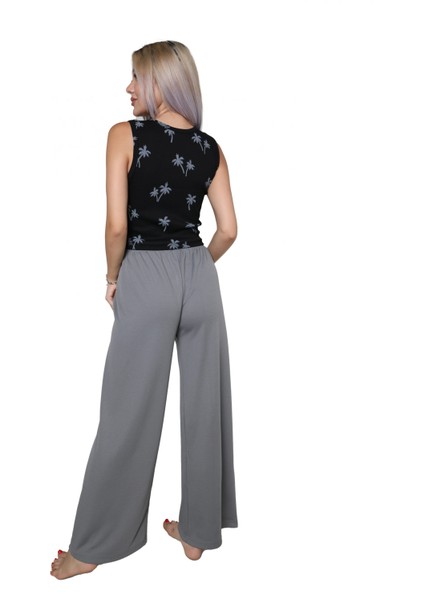 Kadın Kalın Askılı Body Bol Paça Pantolon 2`li Takım Siyah modelleri