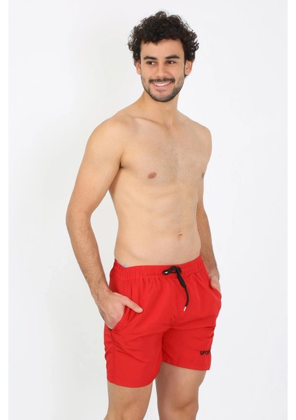 Erkek Fermuar Cepli Deniz Şortu Kırmızı fiyatları