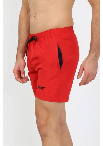 Erkek Fermuar Cepli Deniz Şortu Kırmızı fırsatları