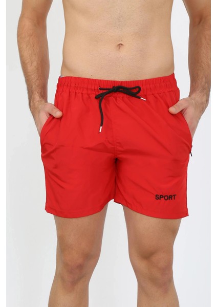 Erkek Fermuar Cepli Deniz Şortu Kırmızı indirimleri