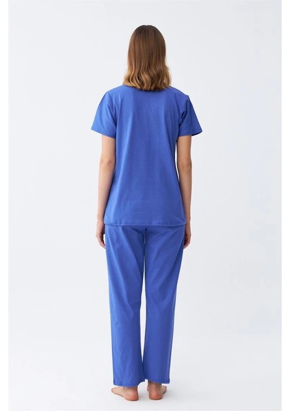 Kadın Kısa Kol Pamuk Penye Pijama Takım Saks fırsatları