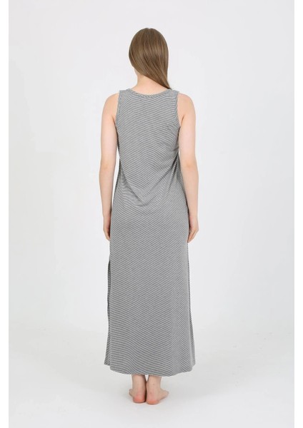 Kadın Kalın Askılı Yırtmaçlı Uzun Gri Gecelik modelleri