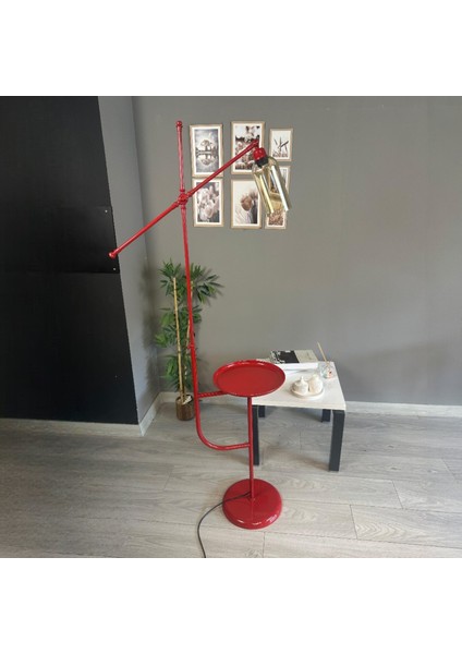 Windy Kırmızı Gövde Bal Rengi Cam Lambader Tepsili Makas Gövde Modern Oturma Odası