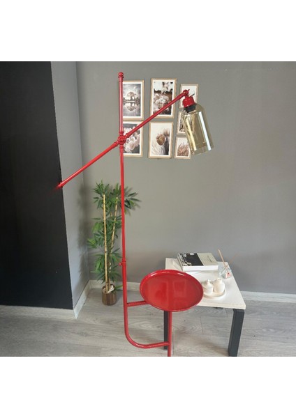 Windy Kırmızı Gövde Bal Rengi Cam Lambader Tepsili Makas Gövde Modern Oturma Odası indirimleri