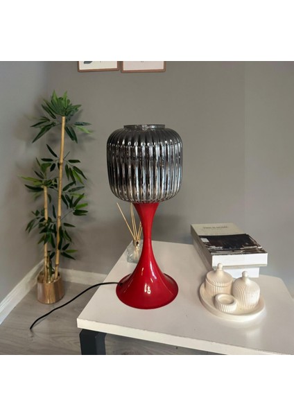 Soto Füme Cam Masa Lambası Dekoratif Abajur Çocuk Odası Başucu Lambası Okuma Lambası