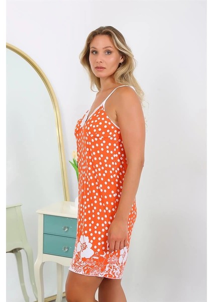 Kadın Pamuk Büyük Beden Ip Askılı Desenli Gecelik Turuncu fiyatları