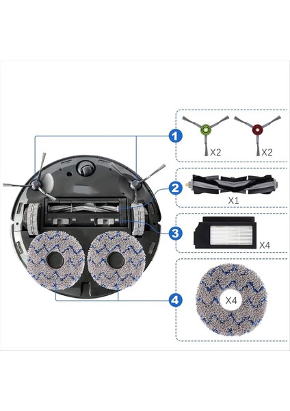 Ecovacs Deebot X1 Omnı Turbo T10 T20 Omnı T20 Vakum Süpürge Değiştirme Seti Ana Fırça Yan Fırçalar Paspas Pedleri (Yurt Dışından) modelleri