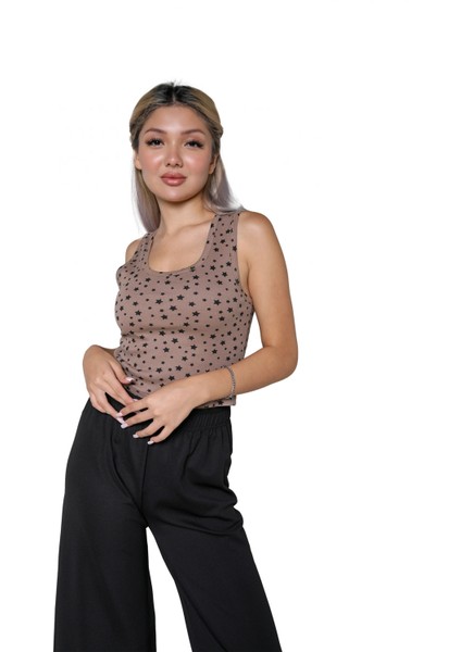 Kadın Kalın Askılı Body Bol Paça Pantolon 2`li Takım Kahve fırsatları