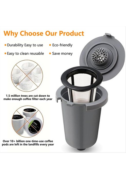 Yedek Parçalar Gri Yeniden Kullanılabilir Filtre Kupası Cuisinart Tek Servis Kahve Makineleri Için Uyumludur (Yurt Dışından) indirimleri