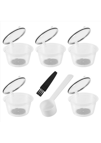 5pcs Dolce Gusto Kahve Kapsülü Filtre Kupası Yeniden Kullanılabilir Filtre Filtre Sepet Kapakları Yeniden Kullanılabilir Kaşık Fırçası-1 (Yurt Dışından)