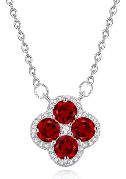 Kadınlar Için S925 Ayar Gümüş Doğal Taşlı Dört Yapraklı Yonca Kolye Köprücük Kemiği Zinciri (Yurt Dışından)