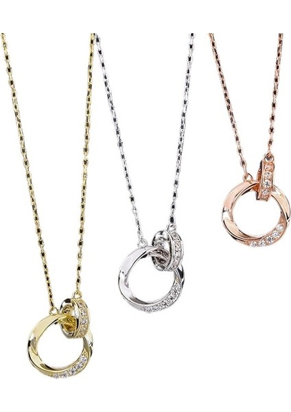 Kadınlar Için S999 Ayar Gümüş Çift Halkalı Kilitli Kolye, Möbius Halkalı Gerdanlık (Yurt Dışından) fiyatları