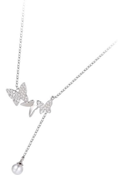 Kadınlar Için 999 Saf Gümüş Inci Kelebek Kolye, Nazik Püskül Köprücük Kemiği Zinciri. (Yurt Dışından)