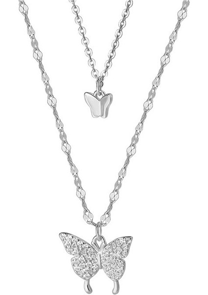 Kadınlar Için 999 Ayar Gümüş Kelebek Kolye, Çift Katmanlı Kolye Ucu (Yurt Dışından)