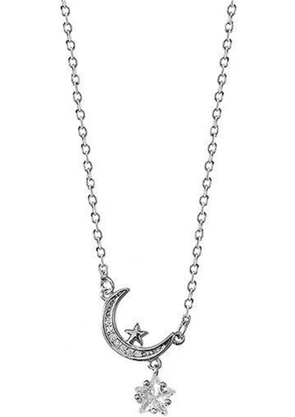 Kadınlar Için 999 Ayar Saf Gümüş Yıldız ve Ay Kolye, Süper Parlak Gümüş Köprücük Kemiği (Yurt Dışından)