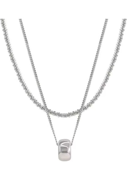 Kadınlar Için Çift Katmanlı Dairesel Kolye Ucu, Sade Sonbahar ve Kış Kazak Zinciri Gerdanlık (Yurt Dışından)