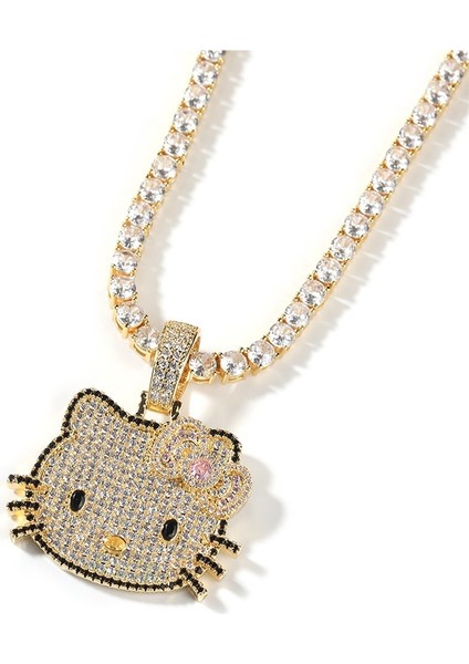 Sevimli Hip-Hop Tarzı Küçük Çizgi Film Kedi Kolye Ucu Basit Kazak Zincir Kolye (Yurt Dışından)