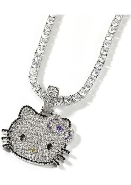 Sevimli Hip-Hop Tarzı Küçük Çizgi Film Kedi Kolye Ucu Basit Kazak Zincir Kolye (Yurt Dışından)