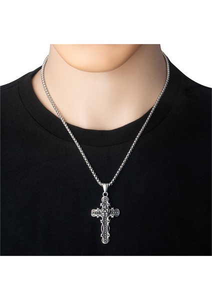 55 cm Paslanmaz Çelik Hip Hop Retro Haç Kolye, Titanyum Çelik Unisex Uzun Kazak Kolye (Yurt Dışından) fiyatları