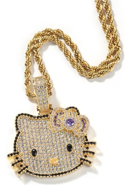 Sevimli Hip-Hop Tarzı Küçük Çizgi Film Kedi Kolye Ucu Basit Kazak Zincir Kolye (Yurt Dışından)