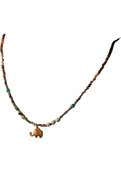 Kadınlar Için Fil Kolye Doğal Taş Boncuklu Vintage Kolye, Sonbahar ve Kış Kazak Zinciri. (Yurt Dışından)